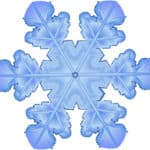 graphic drawing of blue snowflake with six radiating arms from central circle