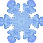 graphic drawing of blue snowflake with six radiating arms from central circle